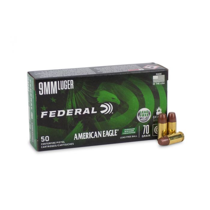Federal American Eagle Indoor Range Training 9mm 70 Grain Lead Free Ball (Case)