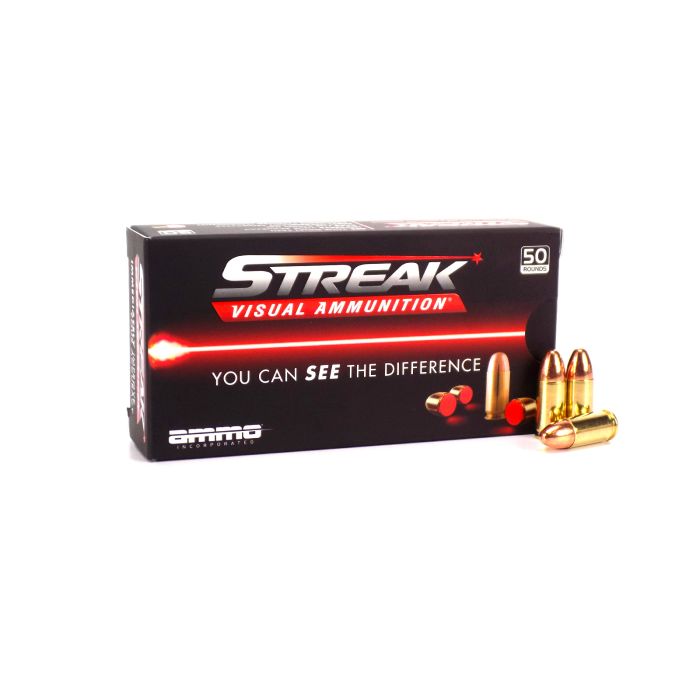 Ammo Inc Streak Ammunition 9mm 115 Grain Non-Incendiary, Red Tracer Rounds (Case)